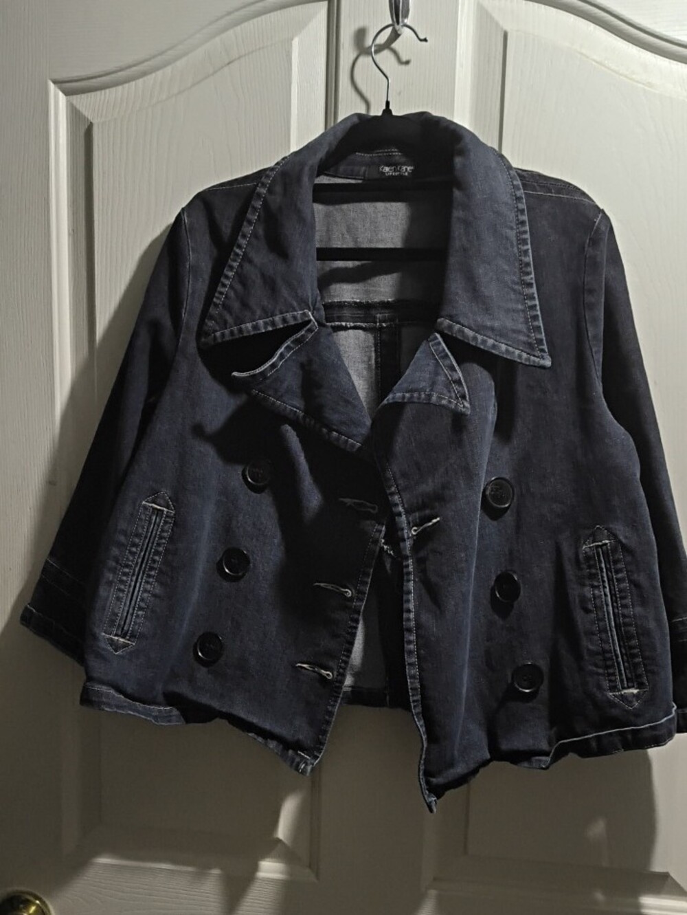 Karen Kane Dark Blue Denim Double-Breasted Jean Jacket - Picture 2 of 5